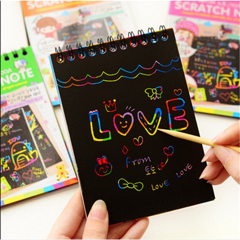 Colorful Paper DIY Kids Educational Toys Fun Doodling Scratch Children Graffiti Colorful Black Wood Stick kids crafts