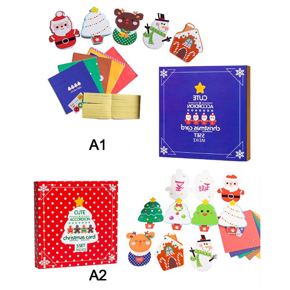 Mini Santa Claus Merry Christmas Tree Paper Greeting Postcards Wishes Craft DIY Kids Festival Greetings Cards