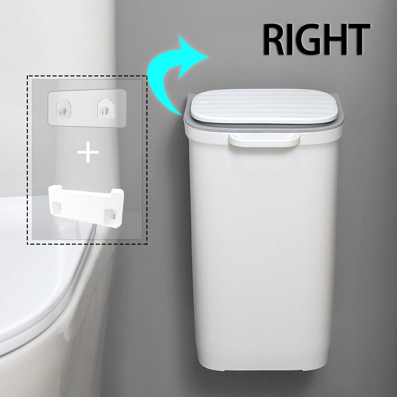 10L poubelle suspendue salle de bain poubelle murale armoires de cuisine porte poubelle suspendue économiser de l'espace poubelle maison poubelle: Open right Gray / With Accessories