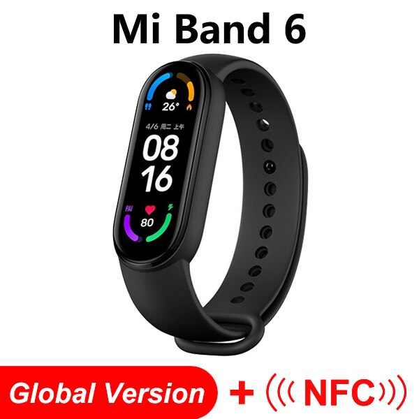 Global Version Xiaomi Mi Band 6 AMOLED Screen Blood Oxygen Fitness Traker Heart Rate 5ATM Waterproof Smart Band 5 Color Bracelet: Global Version NFC