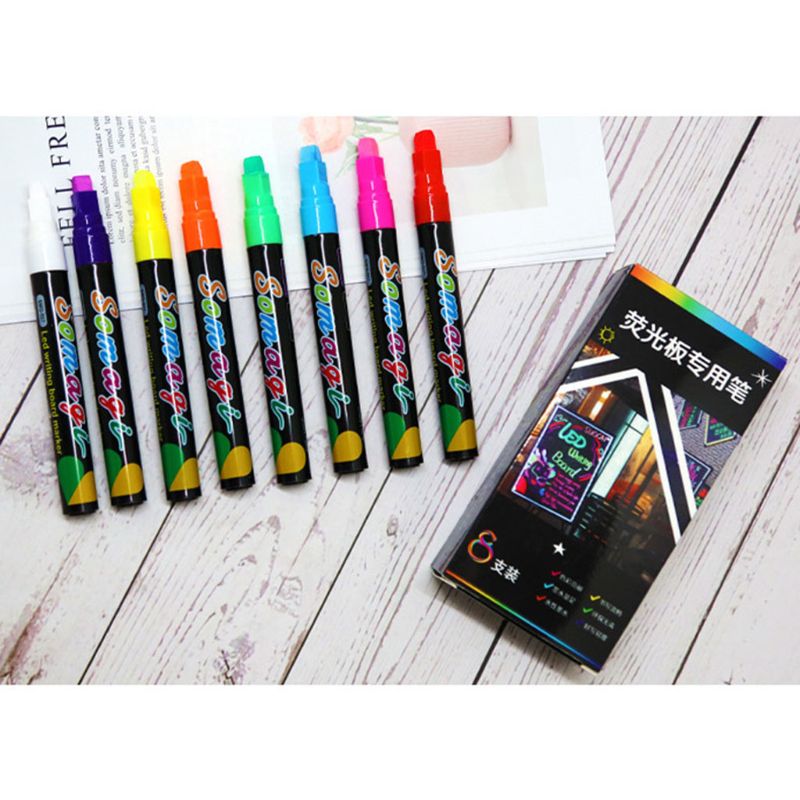 8 marcador de colores tiza líquida fluorescente rotulador de neón para pizarra LED pizarra vidrio pintura grafiti Oficina