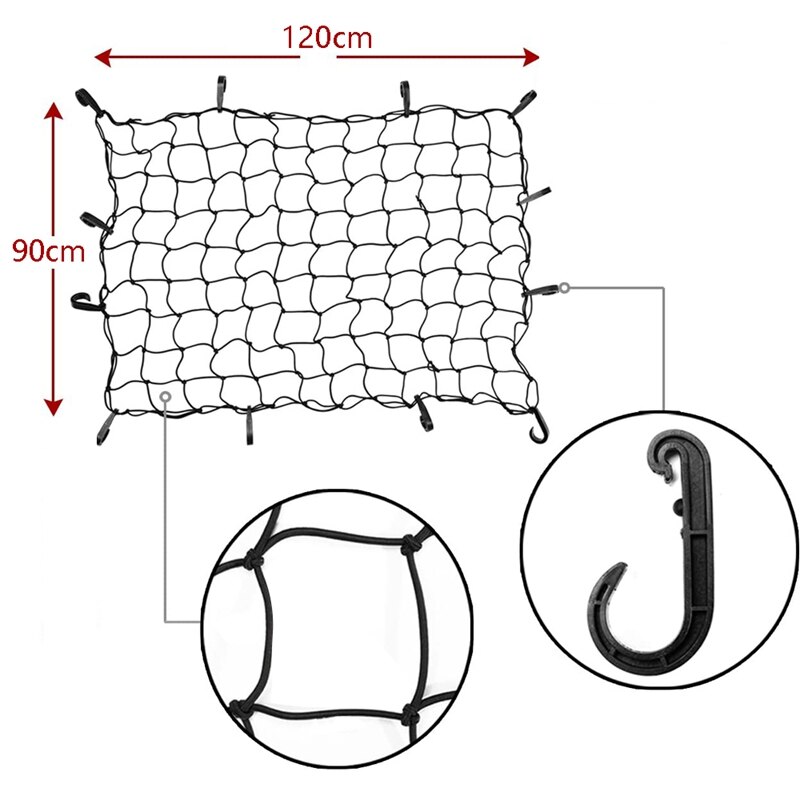90X120cm Truck Bed Cargo Net Black, Heavy Duty Bungee Nets with 12 D Clip Carabiners, for Truck SUV Trailer RV