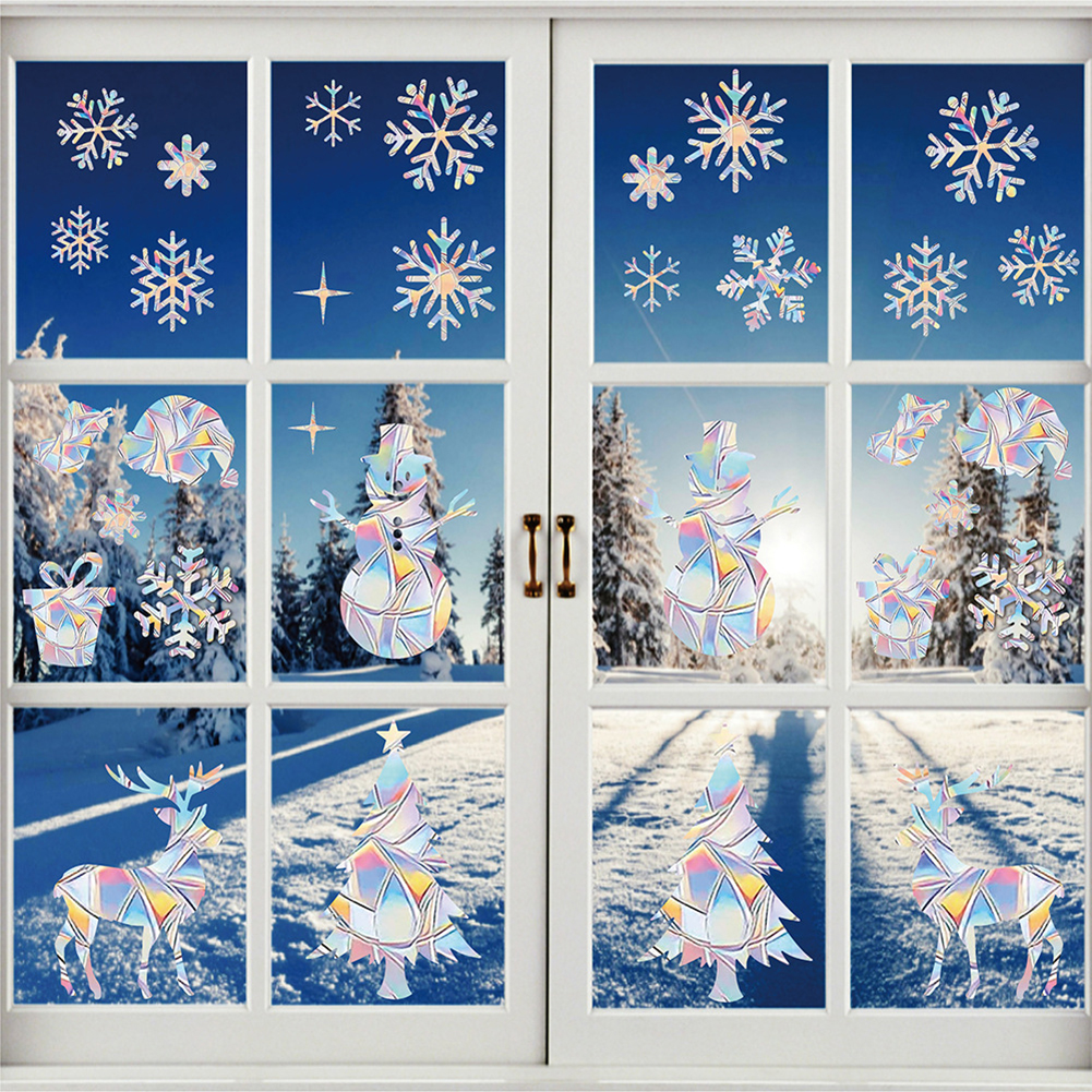 Window Stickers Colorful Static Glass Stickers Home Decoration Winter Snowflake Xmas Elk Christmas Window Stickers