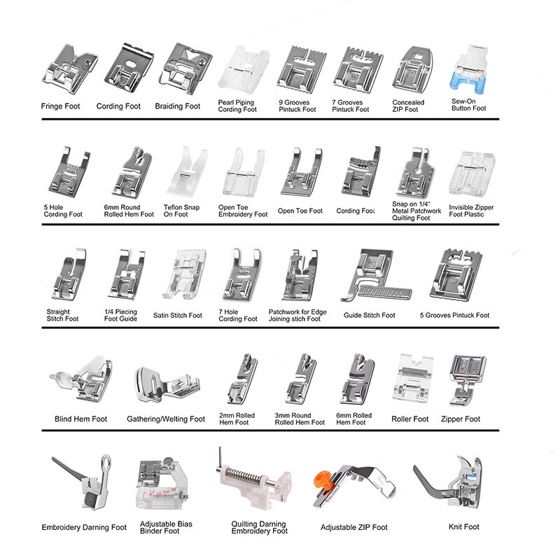 32 stk hjemmemaskin symaskin syfot føtter sett sett med eske til bror sanger janome diy symaskin tilbehør: 35 stk
