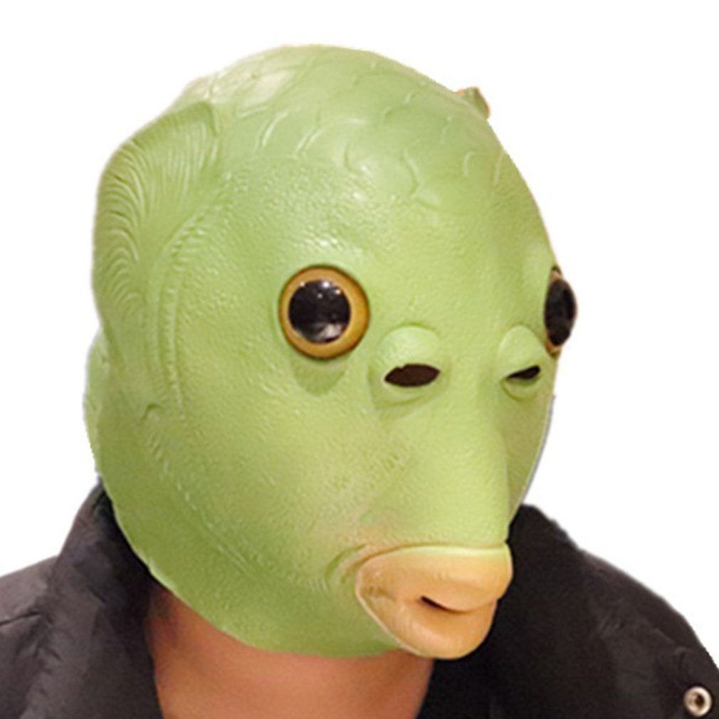 Funny Cosplay Costume Unisex Adult Women Men Carnival Party Green Fish Head Mask Headgear Alien Emulsion Toys: Green