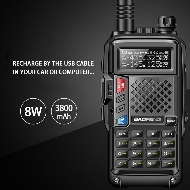 BAOFENG BF-UVB3 PLUS 8W 8watt High Power UHF/VHF Dual Band 10KM Long Range draagbare ham walkie Talkie Meerdere Opladen Modus