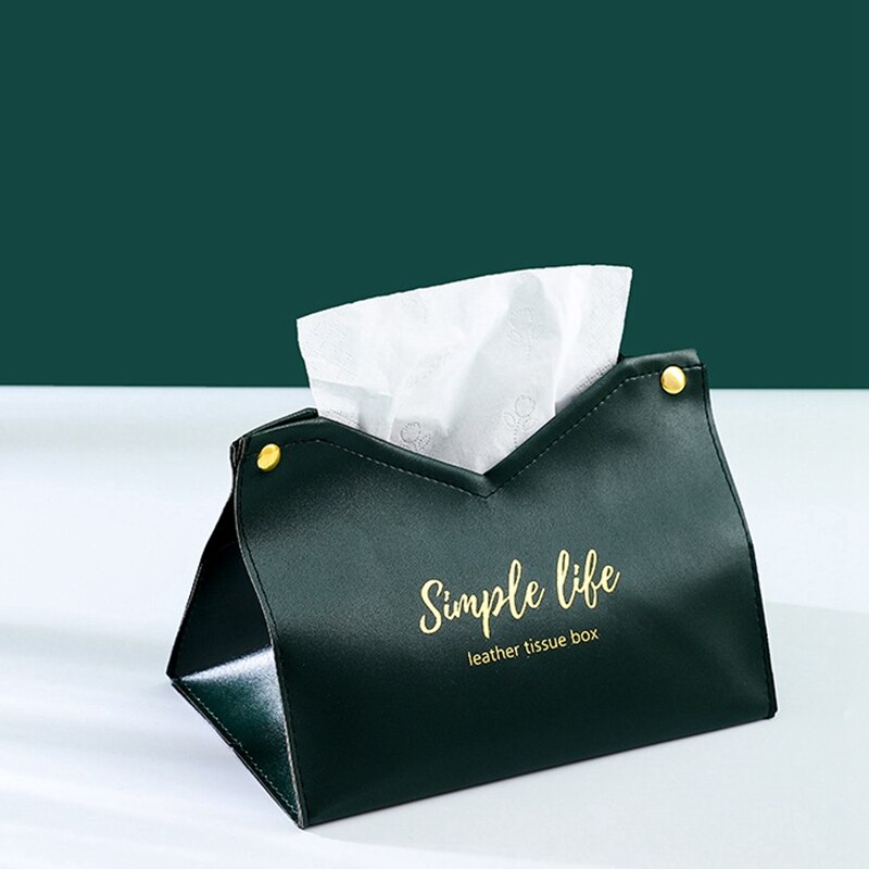 Caja de pañuelos de cuero PU, contenedor de pañuelos para coche, caja de bombeo, soporte para servilletas, caja de almacenamiento, servilletas, decoración para el hogar y la sala de estar: Green Simple