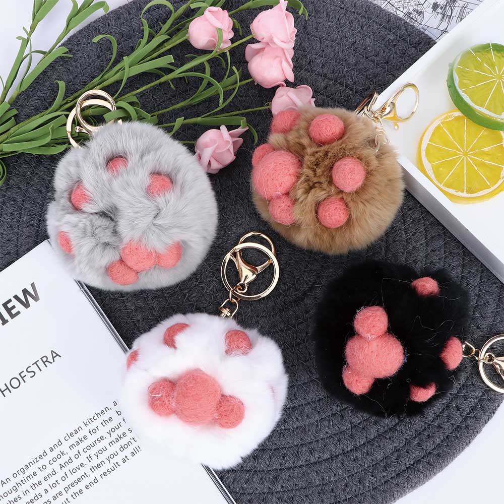 Katteklo pote nøglering fluffy pels pom pom vedhæng nøgleringe kvinde taske vedhæng pompon nøgleringe bil nøglering nipsting