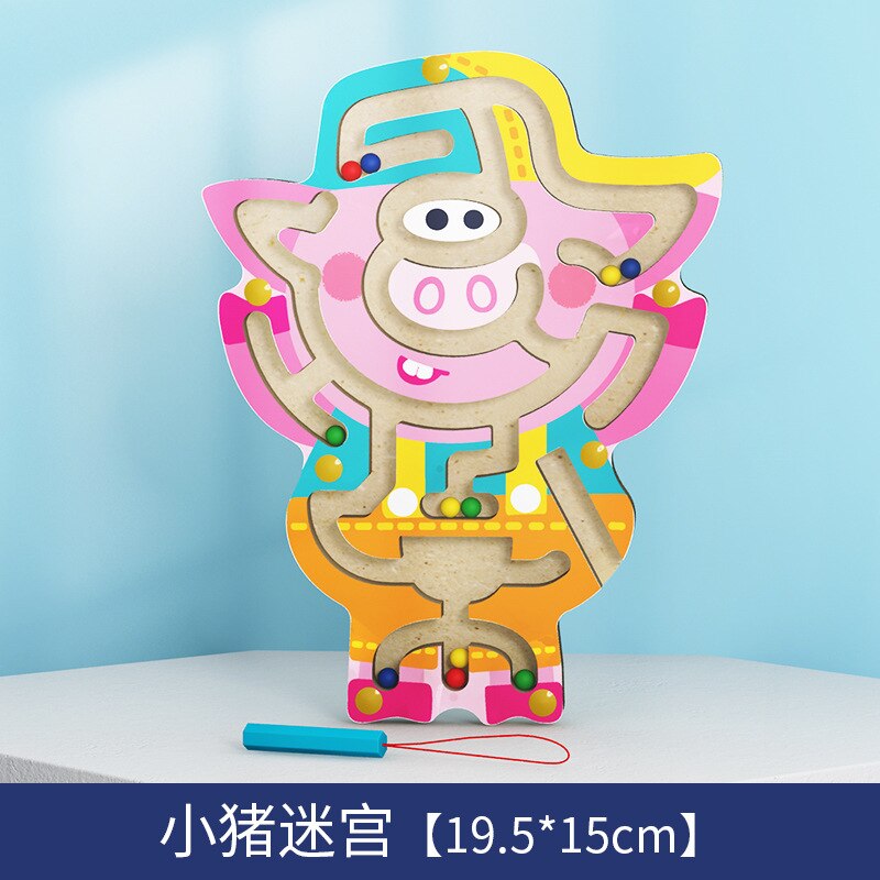Wooden Maze Toy - Cartoon Animal Magnetic Pen Track - Early Education Learning: MWZ Piggy