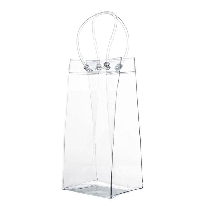 PVC Leakproof Ice Bag Collapsible Clear Wine Cooler Pouch with Carry Handle for Cold Beer White Wine Champagne Chilled