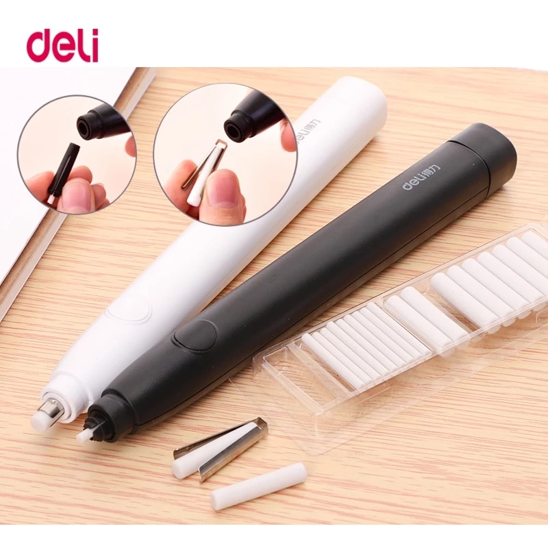 Deli Pencil Drawing Mechanical Electric Eraser Cute Kneaded Erasers for Kids School Office Supplies Rubber Pencil Eraser Refill