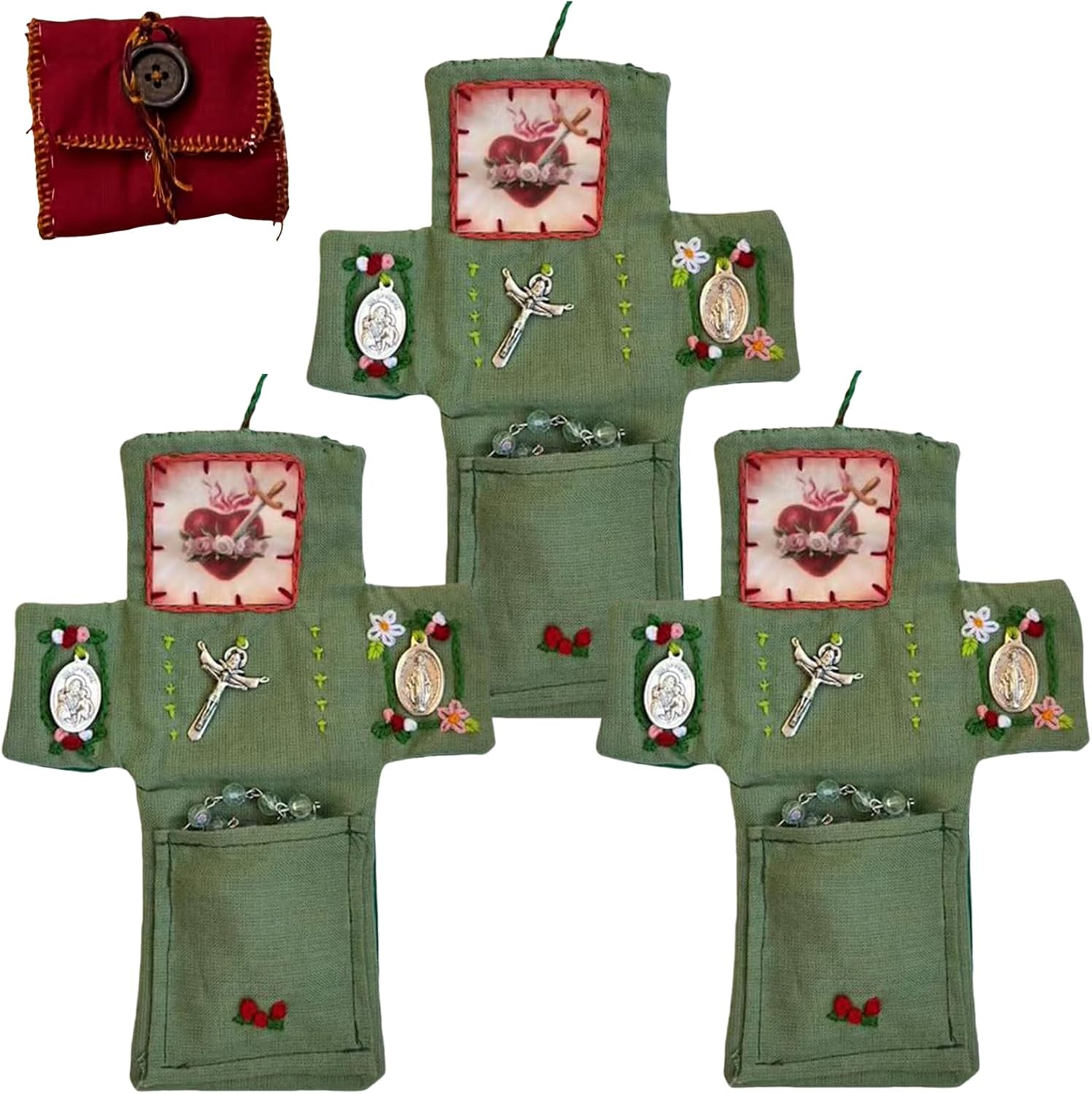 Pocket Shrine with Silver Cross Included Inside, Mini Prayer Quilt with Cross Inside, Encouragement Christian Spiritual: Other