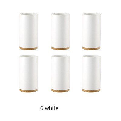 Taza nórdica simple de cerámica para beber agua, juegos de 6 piezas para el hogar con bandeja, portavasos, restaurante: 6 white