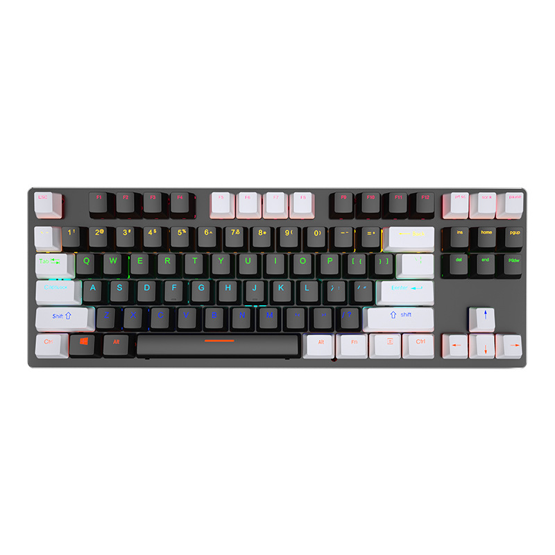 Mechanical Keyboard Gaming 87 keys Wired USB Keyboards With RGB LED Backlight For Tablet PC Gamer Desktop Computer Desktop Linux: White Black B