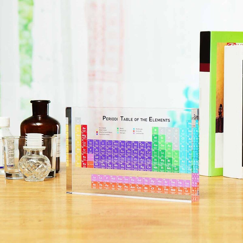 Pantalla de tabla periódica con elementos acrílicos, tabla periódica con impresión a Color para adornos para manualidades, 2 uds.