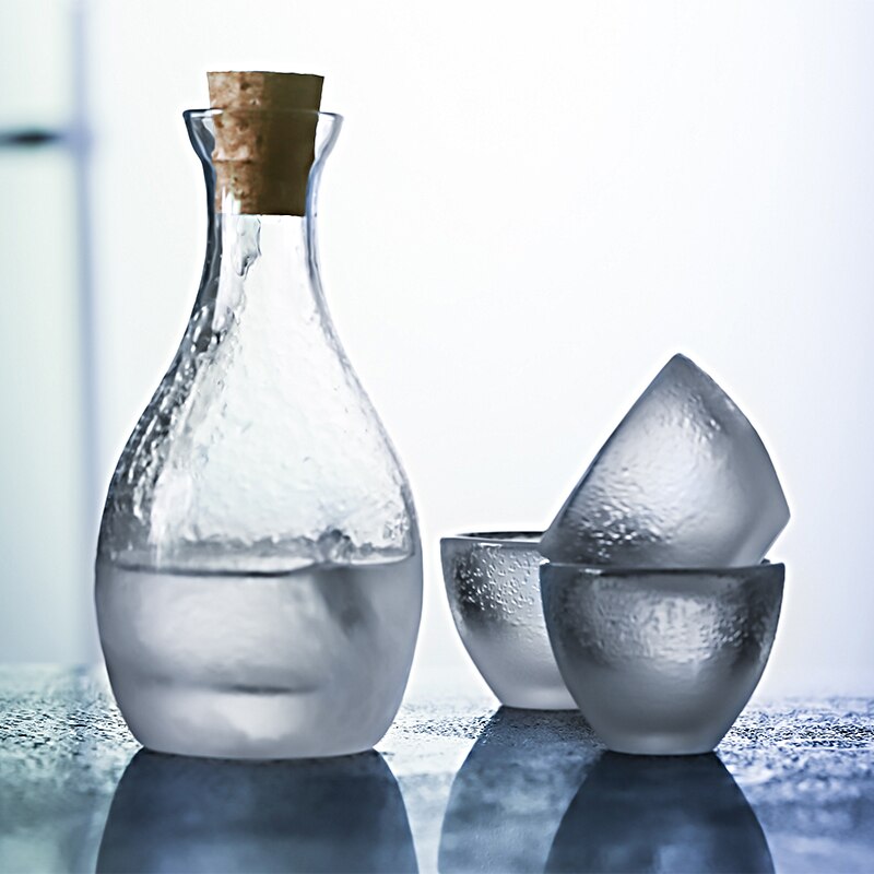 DEOUNY Japanischen Stil Willen Flachmann Sets Glas Wärmer Heißer Topf Weiß Wein Tassen Kaffee Gehämmert Gold Rand Bar