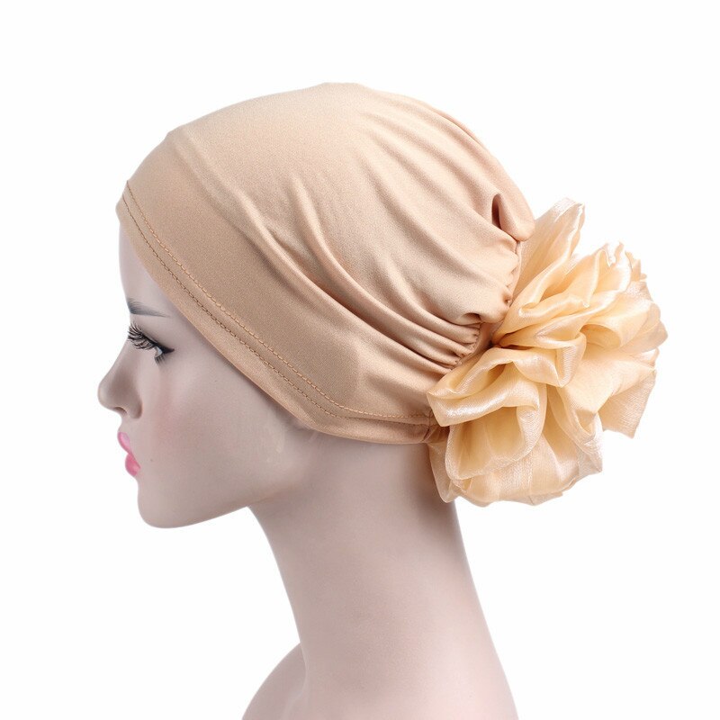 Grote Bloem Vrouwen Tulband Hoed Moslim Hoofddoek Stapel Hoop Cap Vrouwen Zachte Comfortabele Hijab Caps Islamitische Chemotherapie Hoed