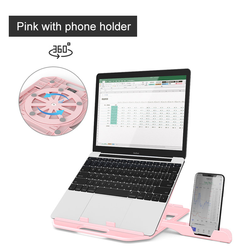 Hoogte Verstelbare Laptop Stand Voor Macbook Lenovo Computer 360 Graden Roterende Bodem Notebook Cooling Pad Beugel Telefoon Stand: Pink