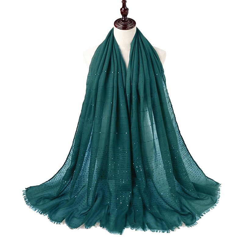 1PC Cotton And Linen Tassel Scarf Sequins Autumn And Winter Muslim Hijab Malay Headscarf: 7