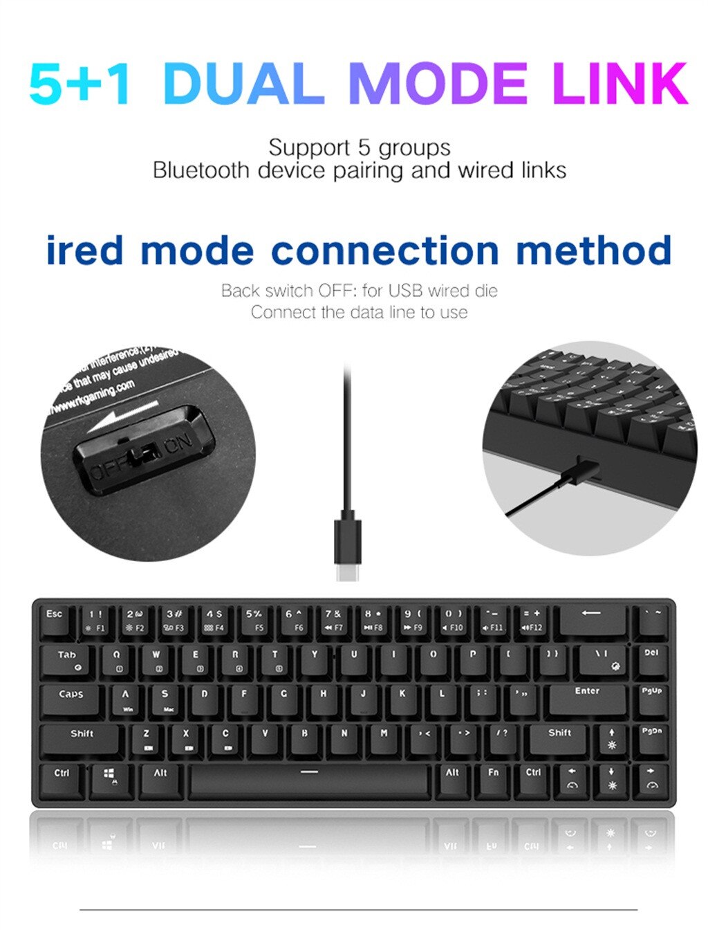 Portable Bluetooth Wireless Dual Mode Mechanical RGB Backlit Gaming Ergonomic Keyboard 68 Keys Bluetooth Gaming Keyboard Z0714