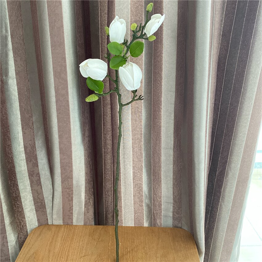 Luksuriøse stor magnolia gren ekte touch kunstige blomster til jul bryllup dekorasjon blomster kunstige: Hvit 68cm