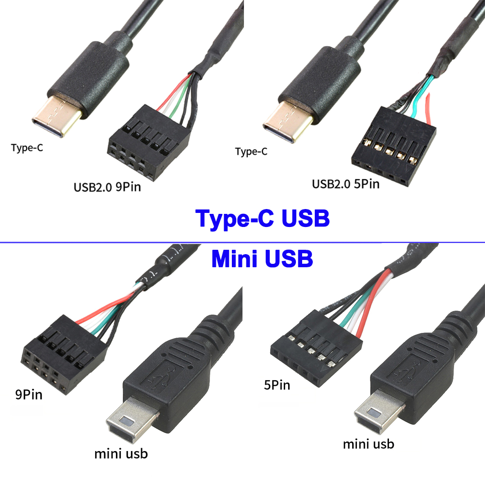 Placa base de ordenador PC 9P a Micro USB a DuPont 2,54mm 5Pin DuPont USB a Micro USB cable de datos papel de aluminio + cable de malla tejida
