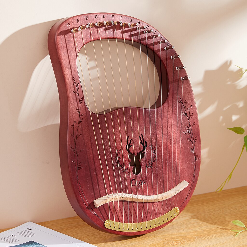Portable 16-tone Lyre Harp Wooden Mahogany Harp Musical Instrument Beginner Harp Lyre with Tuning Tool and Storage Bag