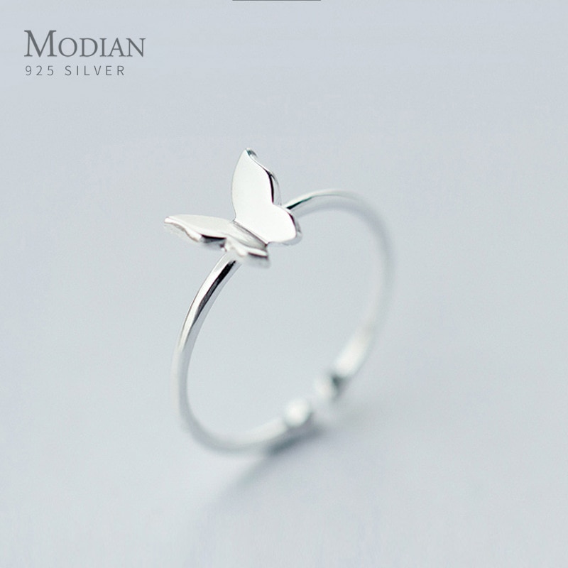 Modian Simple insecte anneau pour les femmes réel 925 argent Sterling brillant mignon papillon réglable bagues Fine bijoux