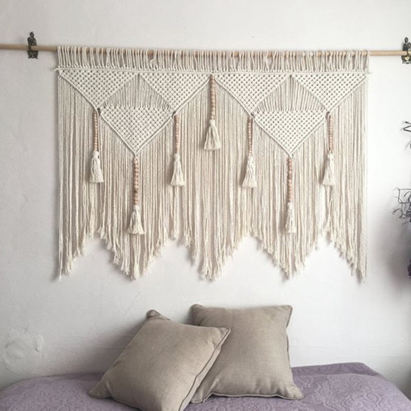 Macrame vägghängande handvävt bohemiskt bomullstrep boho gobeläng heminredning （utan pinnar）