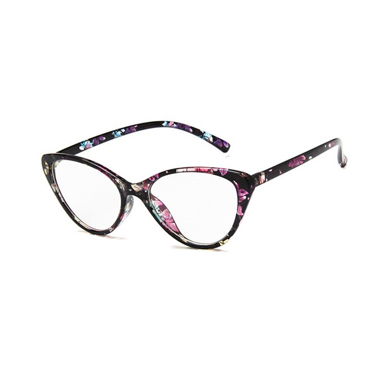 Elbru Cat Eye Glasses Spectacles Frame Women Eyeglasses Computer Myopia Vintage Ladies Eyewear Frame Clear Lens Glasses: Black Floral Print