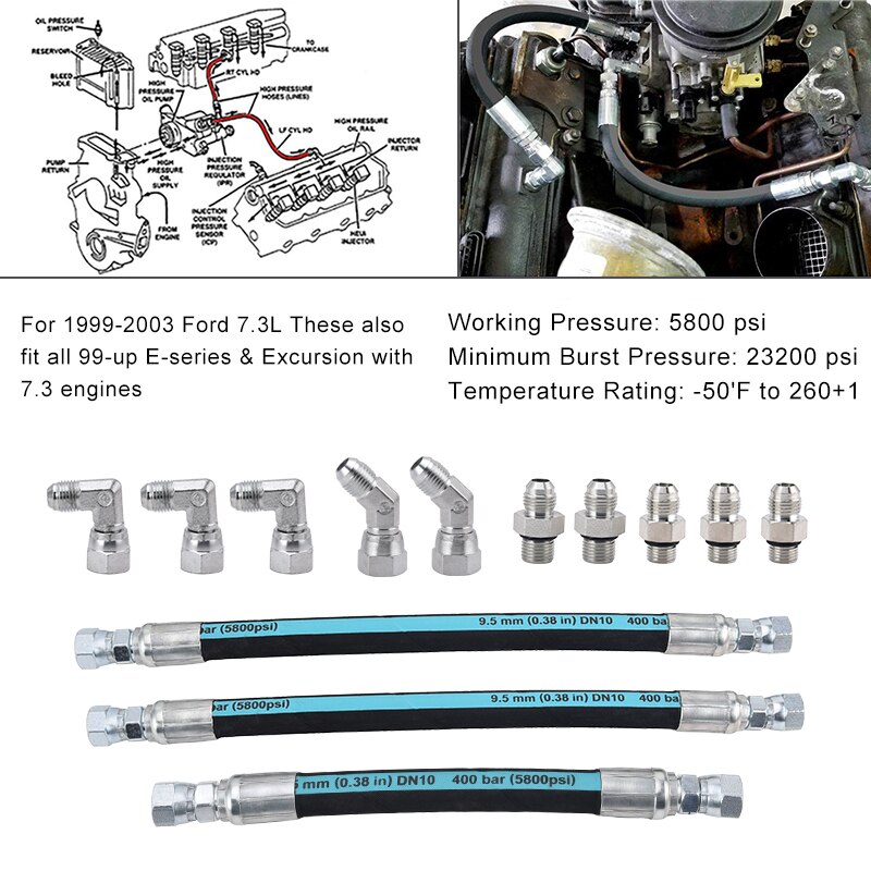 Speedwow højtryksolieledningssæt til 1999-2003 ford 7.3l passer til alle 99- op e-serier & udflugt med 7.3 motorer