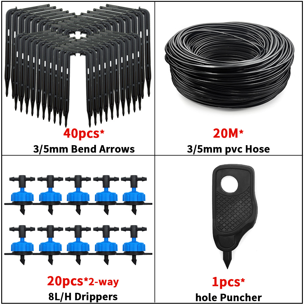 WUJIE-sistema de riego por goteo para jardín bonsái, sistema de riego de 4 vías, 3/5mm, Flecha de goteo, transmisor de 2 vías, juego de 10/20: Rojo