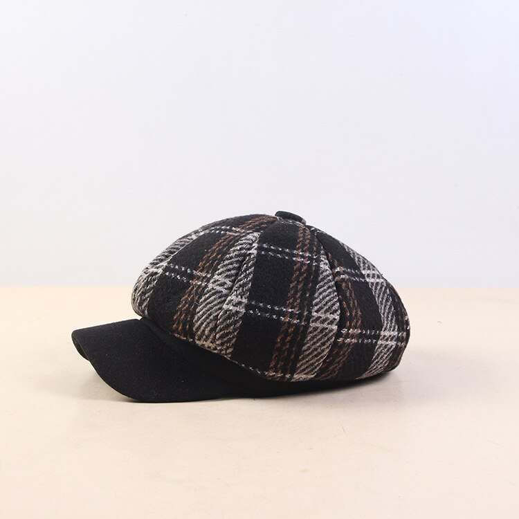HOAREE, gorra para mujer, gorra de Tweed Gabby Baker Boy, gorra Vintage a cuadros, sombrero para mujer, beis, chicas, estilo británico, sombrero artístico, gorra plana de invierno: Black