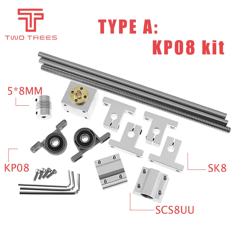 3D Printer Part T8 Lead Screw Kit 200/300/400/500mm Optical Axis Kit KP08 KFL08 SCS8UU Coupling 5 * 8MM Bearing Mounting Bracket