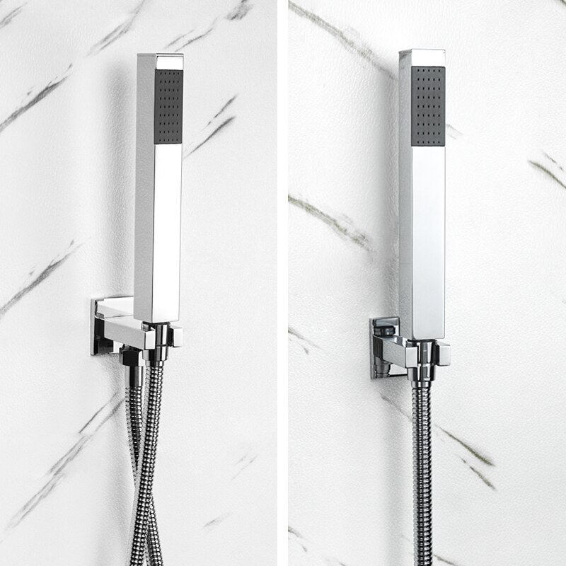 Handheld Shower Head Water Saving Chrome Plating Bathroom Rainfall Brass Square High Pressure Hand Shower Head Sprayer Holder
