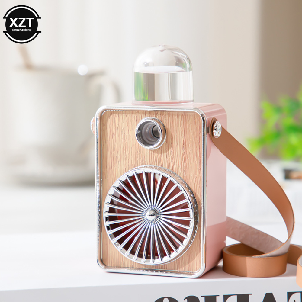 Ventilador elétrico portátil Bladeness, ventilador do pescoço, câmera de refrigeração, mini ventilador, recarregável, USB, verão portátil, 3 em 1: Rosa