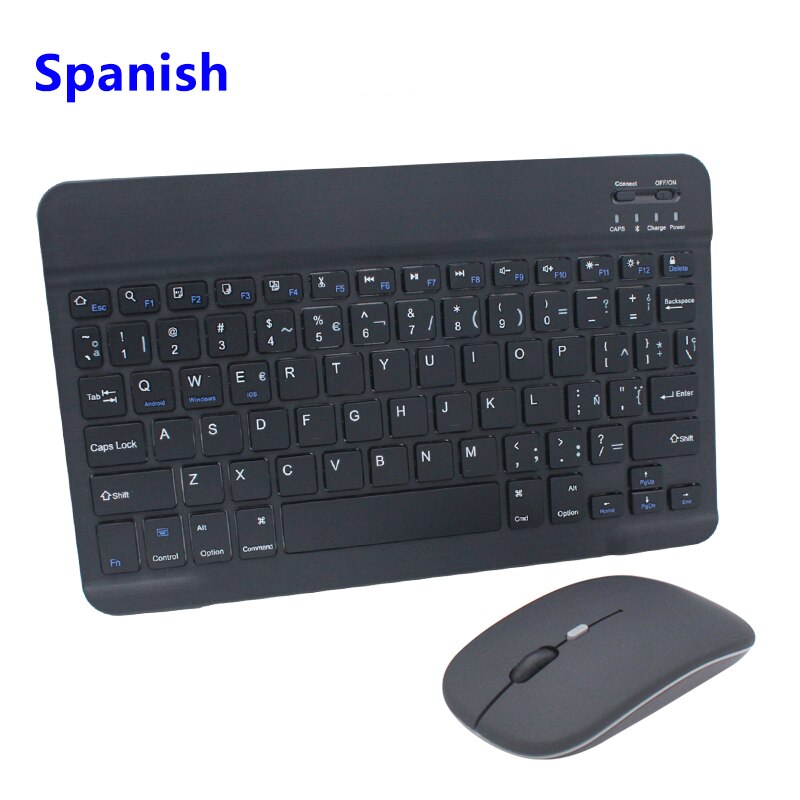 10 Inch Wireless Keyboard Bluetooth Keyboard Mouse Combos Russian Bluetooth Keyboard Rechargeable For ipad Phone Tablet Laptop: Spain