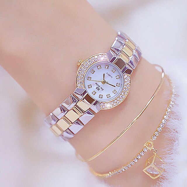 Women Luxury Brand Watch Dress Silver Gold Women Wrist Watch Quartz Diamond Ladies Watches Female Clock Bayan Kol Saati: silver-gold