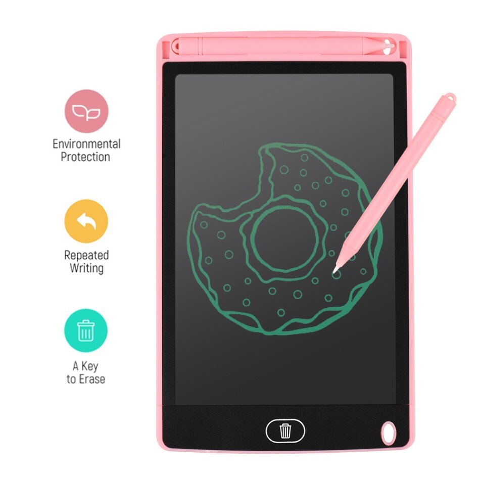 Portable 8 Inch LCD Writing Tablet Ultra-thin Electronic Drawing Board Reusable Handwriting Pad with Stylus Pen Erase Button: Pink