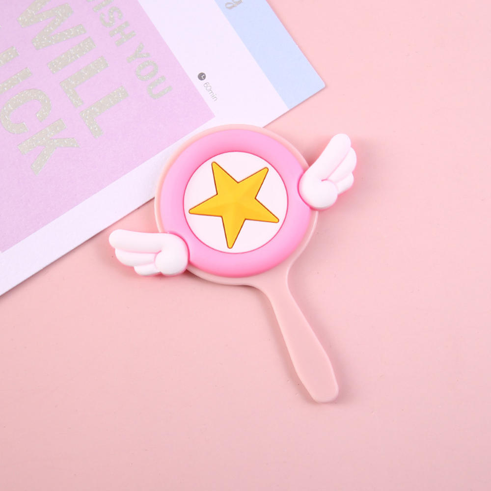 Espejo de mano con mango cuadrado para maquillaje, espejo de tocador, compacto, rectangular, con mango, para mujer: Rose Red