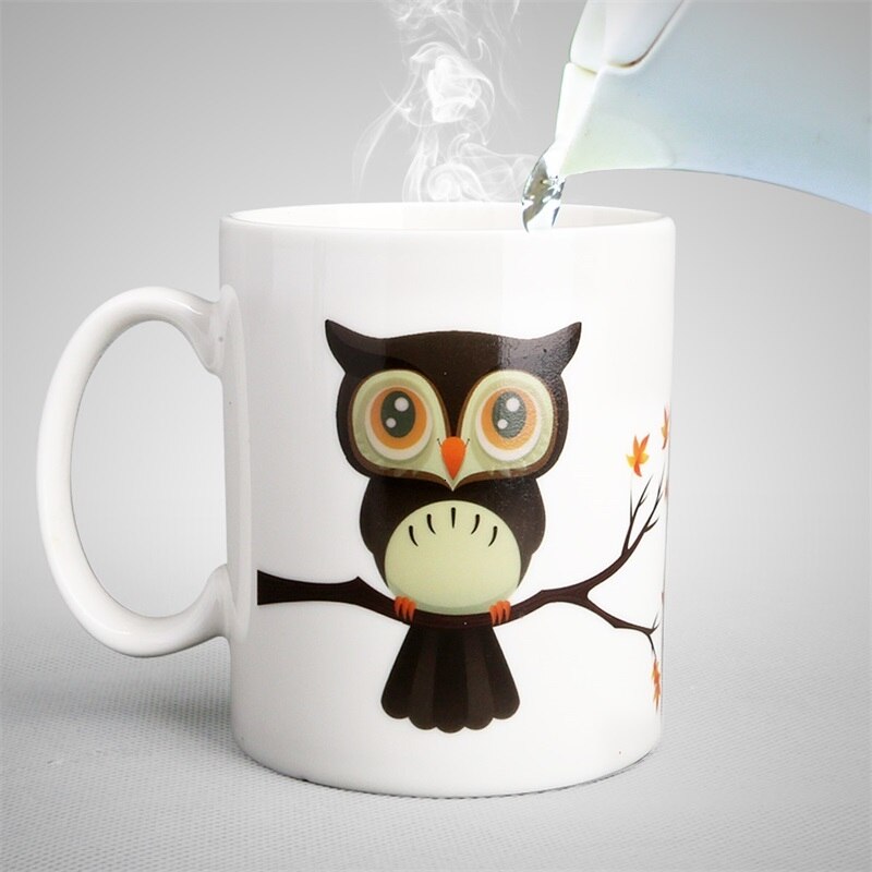 Tasse en céramique, hibou magique changement de couleur, lait café thé, , tasse de boisson sensible à la chaleur chaude et froide, meilleur pour ami