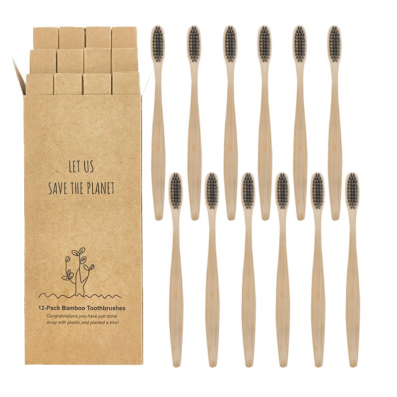 Eco-friendly Bamboo Toothbrush Eco Friendly Wooden Tooth Brush Soft Bristle Tip Charcoal Adults Oral Care Cleaning Teeth Brushes: Gray