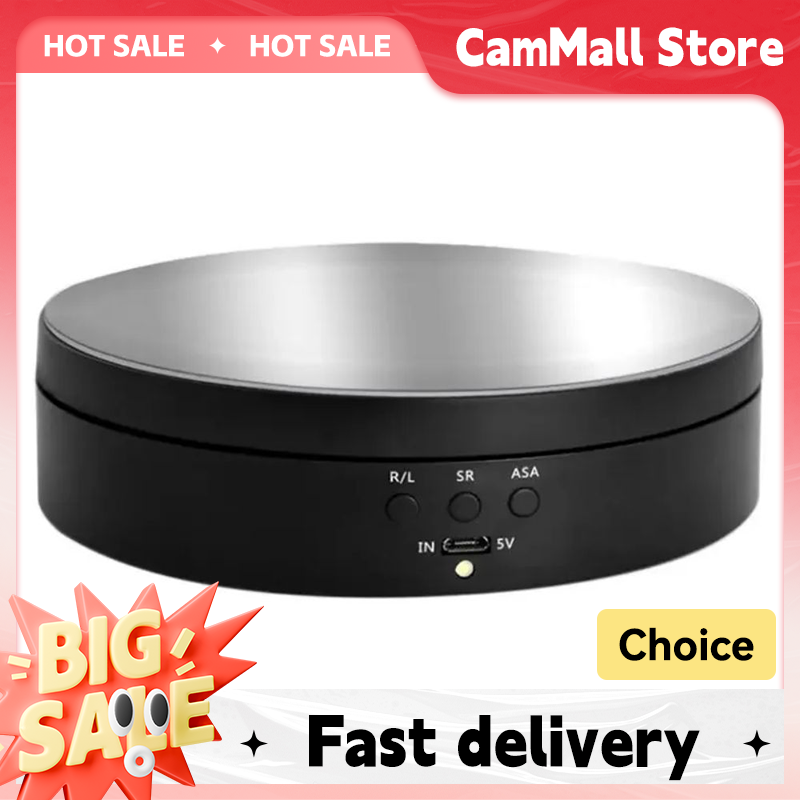 Elektrisch draaibare displaystandaard met 3 snelheden, spiegel, 360 graden draaiplateau, sieradenhouder, werkt op batterijen/usb-voeding voor fotografie.