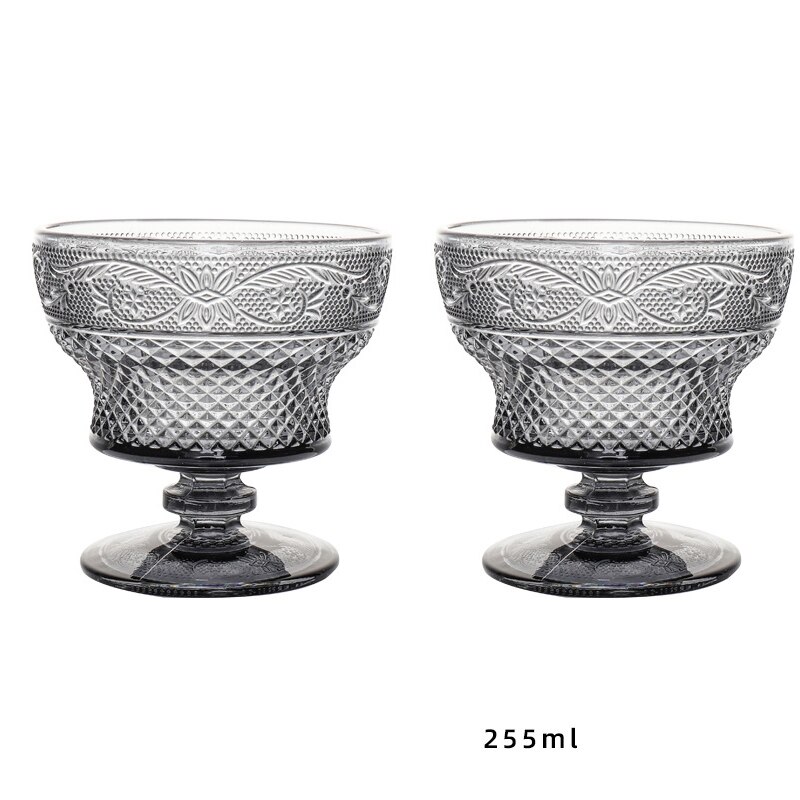 2Pcs Glass Dessert Cups Ice Cream Bowl Sundae Cup Color Retro Juice for Drinking Cup Wedding Party Wine Glasses: Grey225ml