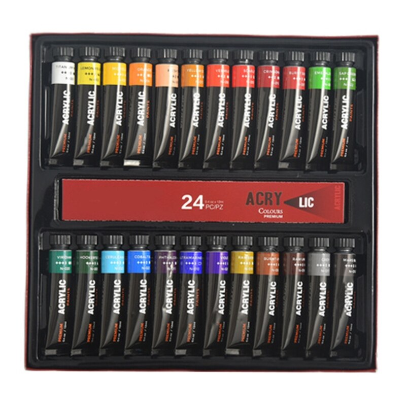 Juego de pinturas acrílicas no tóxicas para niños y adultos, pinturas acrílicas de 24 colores, 12ml, perfectas para pintar en lienzo, madera de roca