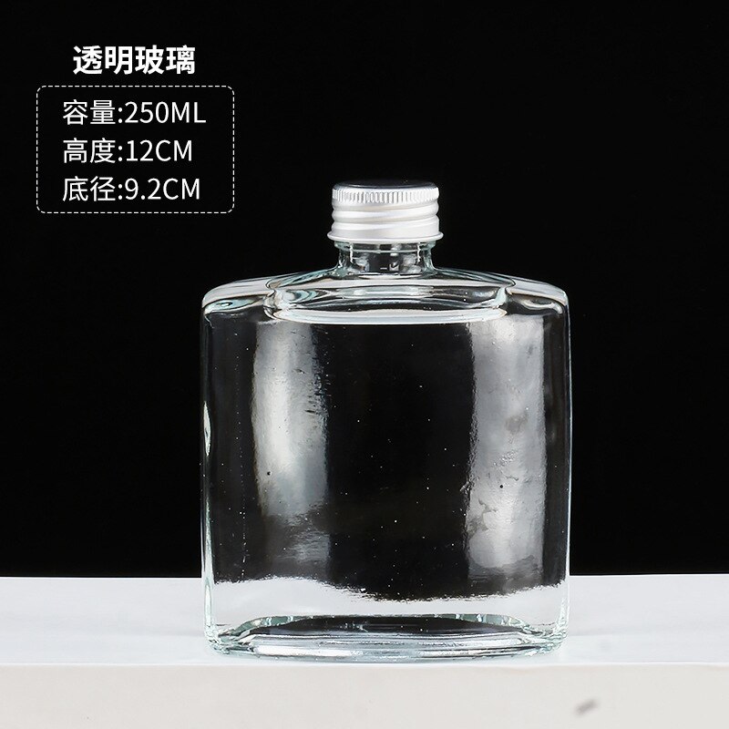 1pcs Glass Small Wine Bottle Storage Jar with Lid Frosted Bottle Clear Glass Wine Bottle Empty Glass Bottle Drink Bottle: 250ml Transparent