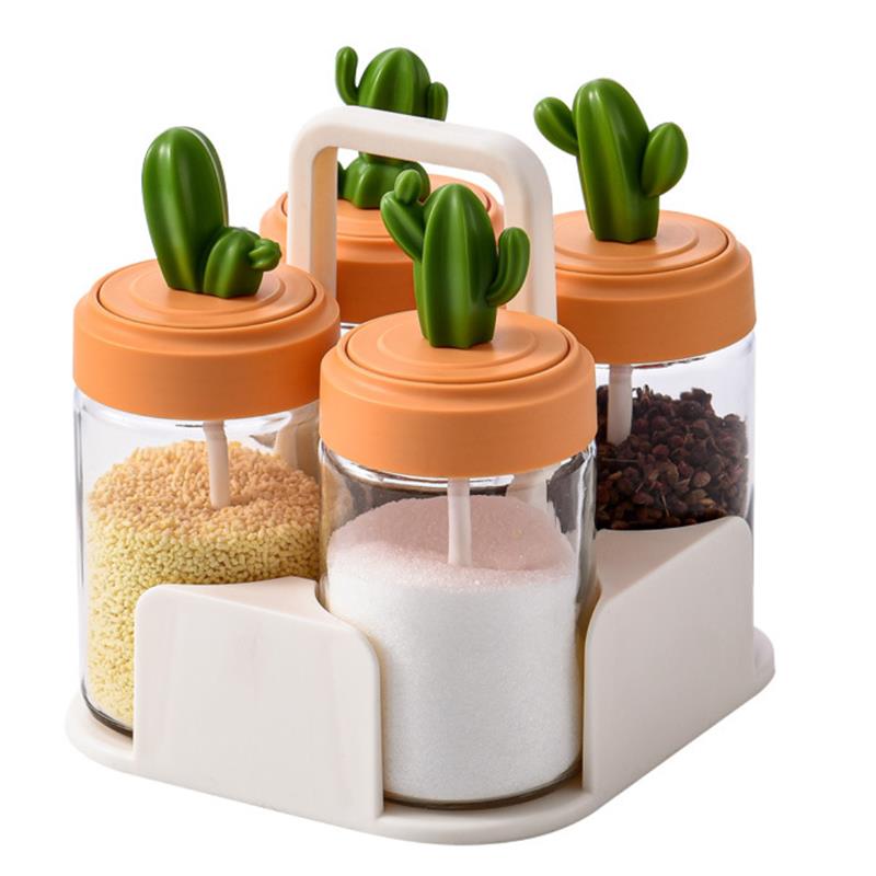 Ensemble de pots à épices en verre, couvercle de Cactus, ensemble de récipients à épices de décoration, boîte d'assaisonnement, sucre sel poudre, récipient de stockage d'épices: Multicolor