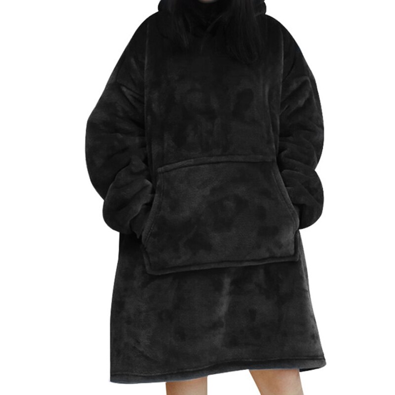 Robe Thick Warm Sleepwear Blanket with Sleeves Warm Hoodies Sweatshirts Giant TV Blanket Women Hoody Robe Casaco Feminino: black