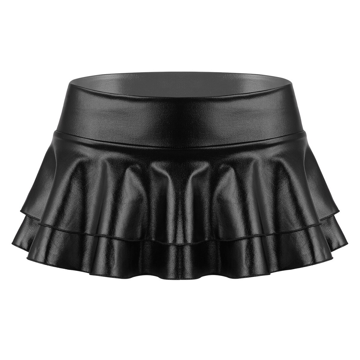 Vrouwen Glanzend Metallic Laagbouw Ruches Pole Dance Shorts Rok Lederen Club Party Dancing Festival Rave Kostuum Sexy Mini Rokken: Xxl / Black