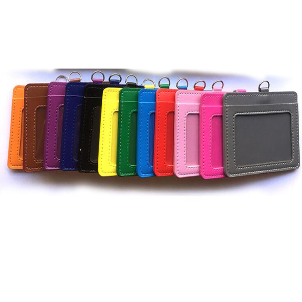 Heavy Duty Badge Holder Leather ID Card Holder With Clear ID Window Wallet Case 2-Sided Horizontal Business Name Card Organizer